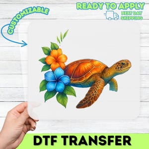 Vibrant Sea Turtle & Tropical Flowers Iron-On DTF Transfer for Cute Beach Vibes T-Shirts, Ready To Press for Nature Lovers