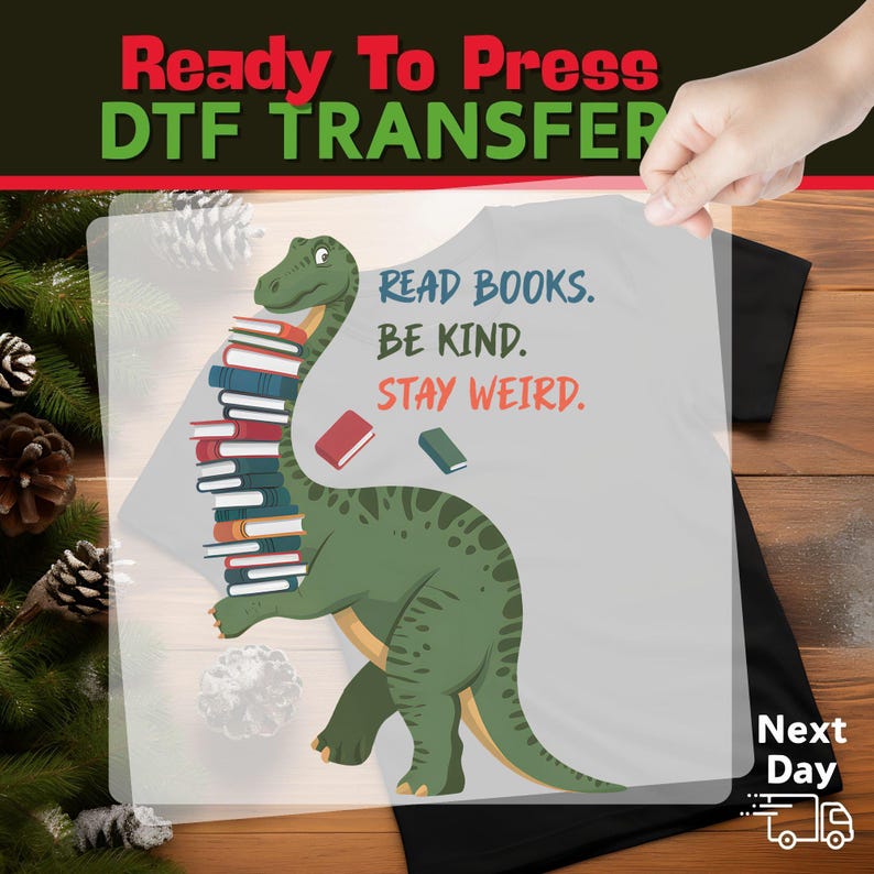 Reading Dino Cartoon Design DTF Transfer, Kids Reading Heat Transfer, Fun Educational Iron-On for Young Book Lovers image 13