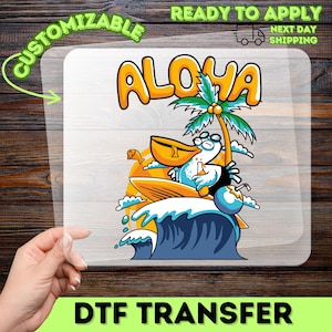 Aloha Beach Vibes DTF Transfer for T-Shirts – Summer Vacation Surfing Design, Tropical Parrot & Palm Tree Heat Press Decal