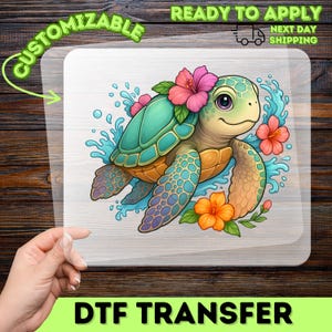 Cute Sea Turtle DTF Transfer Ready to Press Tropical Illustration Iron-On for Beach Lover T-shirt & Summer Apparel