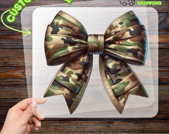 Realistic Camouflage Bow DTF Transfer - Army Support Apparel or Ready To Press Iron-On Military Theme for T-Shirts More