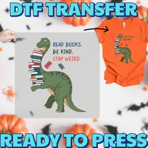 Reading Dino Cartoon Design DTF Transfer, Kids Reading Heat Transfer, Fun Educational Iron-On for Young Book Lovers image 8