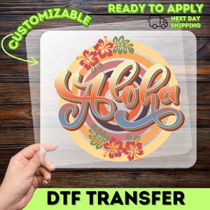 Aloha Tropical Hawaiian DTF Transfer Retro Summer T-shirt Iron-On Ready to Press Gift for Beach Lovers & Vacationers