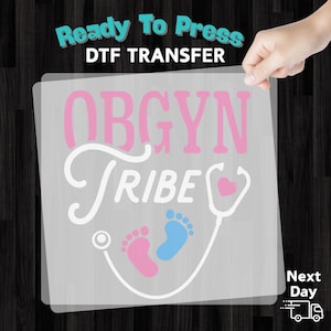 OBGYN Tribe Iron-On Decal, Medical Professional Gift, Heart Stethoscope Heat Transfer, Obstetrics Pride Ready to Press