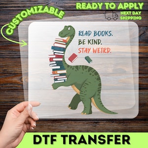 Reading Dino Cartoon Design DTF Transfer, Kids Reading Heat Transfer, Fun Educational Iron-On for Young Book Lovers image 1