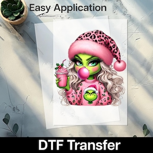 Niedliche lustige Grinch Style Weihnachten DTF Transfer bereit zum Aufbügeln für wunderliche Teen & Erwachsene Sweatshirt