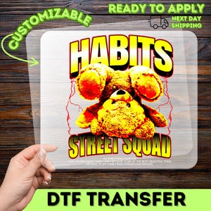 Funny Urban Street Style Teddy Bear DTF Transfer for Young Adults Sweatshirt Iron-On Ready to Press Apparel