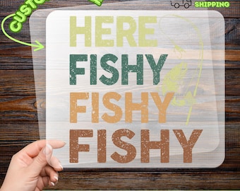 Fishing Humor DTF Transfer, Ready to Press 'Here Fishy Fishy Fishy' Vintage Rustic Apparel for Fishing Enthusiasts