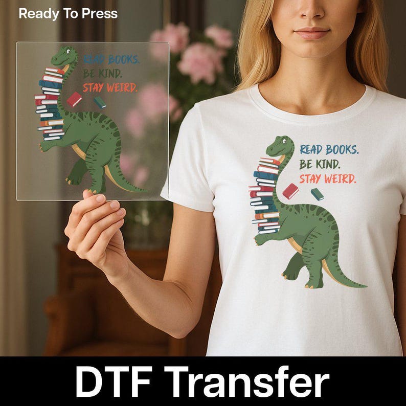 Reading Dino Cartoon Design DTF Transfer, Kids Reading Heat Transfer, Fun Educational Iron-On for Young Book Lovers image 10