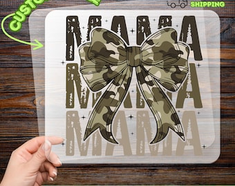 Cute Camo Mama Bow DTF Transfer Ready To Press for Stylish Mom Shirts Apparel, Mother's Day Gift, Outdoor Mom Life Theme