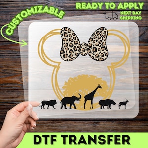 Safari Adventure Animal Bow DTF Transfer for Cute Family Vacation Shirt, Ready to Press Leopard Print Apparel, Matching Safari Group Outfits