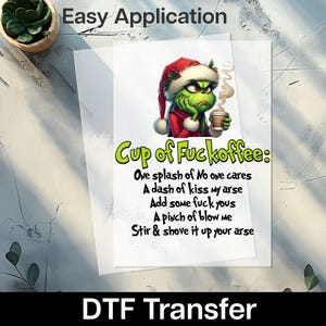 Lustige Weihnachten Grinch Kaffee DTF Transfer bereit zum Aufbügeln für Erwachsene Urlaub Humor T-Shirt Sweatshirt Bekleidung