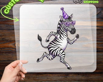 Zebra Party DTF Transfer, Funny Birthday Iron-On Decal, Purple Sunglasses Heat Transfer, Playful Celebration Ready to Press