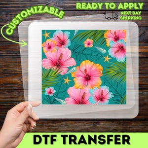 Tropical Hibiscus  Leaf DTF Transfer for Summer Shirts, Ready To Press Iron-On Beach Party Floral Design for Vacations  Luau Shirts