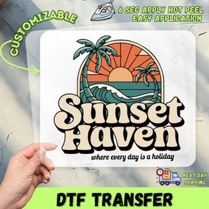 Retro Sunset Haven DTF Transfer for T-Shirts – Vintage Beach Palm Tree Heat Press Design, Summer Coastal Vibes Decoration