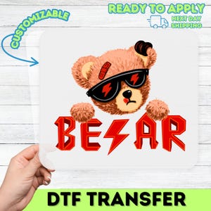 Cool Edgy Teddy Bear DTF Transfer with Sunglasses  Band-aid, Funny Youth Culture Iron-On for T-Shirt Apparel, Ready to Press