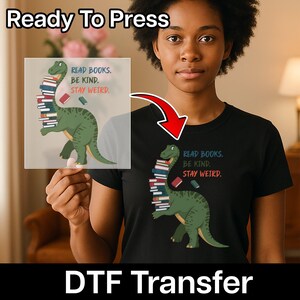Reading Dino Cartoon Design DTF Transfer, Kids Reading Heat Transfer, Fun Educational Iron-On for Young Book Lovers image 11