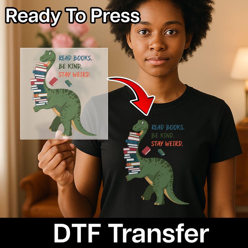 Reading Dino Cartoon Design DTF Transfer, Kids Reading Heat Transfer, Fun Educational Iron-On for Young Book Lovers image 11