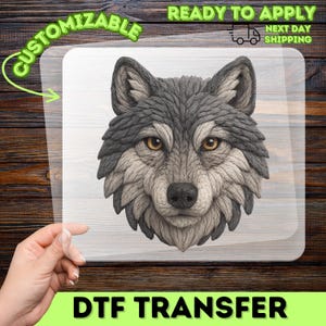 Realistic Wolf Face DTF Transfer, Nature Connection Iron-On Decal, Wildlife Enthusiast Heat Transfer, Spirit Animal Ready to Press