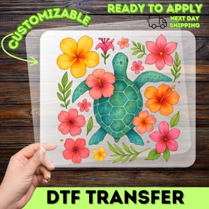 Cute Sea Turtle Tropical Flowers DTF Transfer Ready To Press Ocean Lover Shirt Nature Beach Vacation Apparel