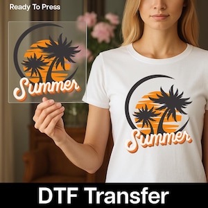 Summer DTF Transfer for T-Shirts | Palm Tree Sunset Heat Press Design for Summer Vibes, Vacation, Beachwear & DIY Apparel