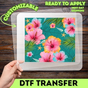 Tropical Hibiscus  Leaf DTF Transfer for Summer Shirts, Ready To Press Iron-On Beach Party Floral Design for Vacations  Luau Shirts