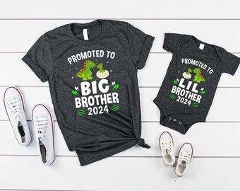 Camiseta de &quot;Ascendido a Hermano Mayor&quot;, camiseta de &quot;Hermano Menor&quot;, anuncio de &quot;Hermano Mayor&quot;, camiseta de &quot;Hermano Mayor&quot;, anuncio de embarazo, camiseta de dinosaurio para niño pequeño