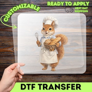 Cute Squirrel Baker DTF Transfer, Kitchen Decor Iron-On, Baking Enthusiast Decal