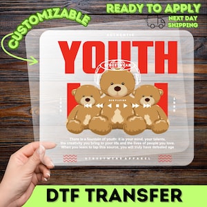 Cute Teddy Bear Streetwear DTF Transfer for Youth  Music Lovers Tee Apparel Ready to Press Iron-On Design