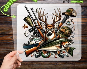 Outdoor Adventure Deer Fish Realistic Hunting DTF Transfer for Hunting Fishing Club Shirts Apparel