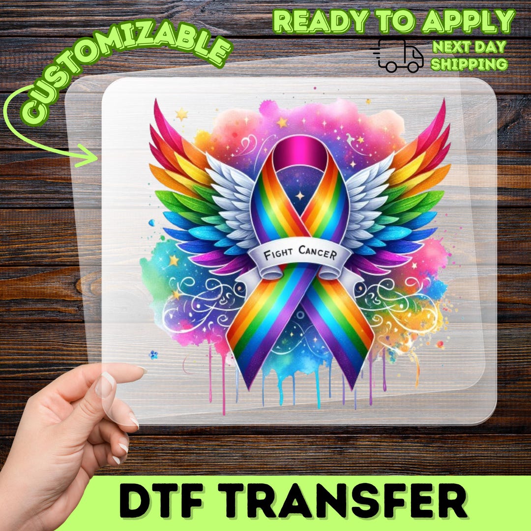 Fight Cancer Rainbow Ribbon Wings DTF Transfer, Cute & Inspirational ...