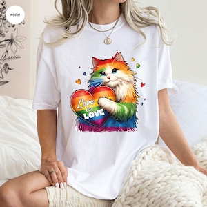 Rainbow Cat Pride Shirt, LGBTQ Cute Cat Graphic Tee, Colorful Kitty Pride Gift Shirt, Funny Pride Animal Shirt, Gay Pride Rainbow T-Shirt