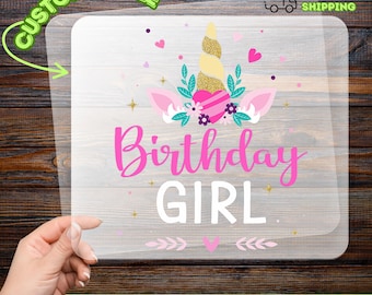 Lindo unicornio de cumpleaños para niña, transferencia DTF, listo para planchar, para camisetas infantiles, ropa de cumpleaños con temática de fantasía divertida.