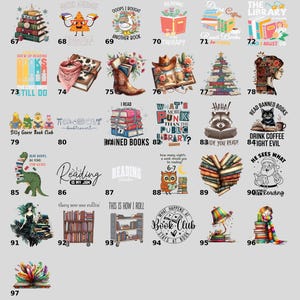 a collection of 24 colorful and creative book-themed illustrations, including characters, books, and various reading-related elements.