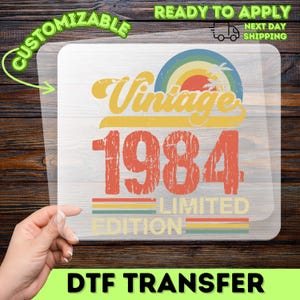 Camiseta de 40 cumpleaños con transferencia termoadhesiva DTF retro de 1984. Edición limitada de ropa de celebración con nostalgia vintage.