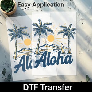 Aloha DTF Transfer for T-Shirts – Hawaiian Sunset Palm Tree Design, Premium Heat Press Decal, Summer Beach Vacation Shirt Art