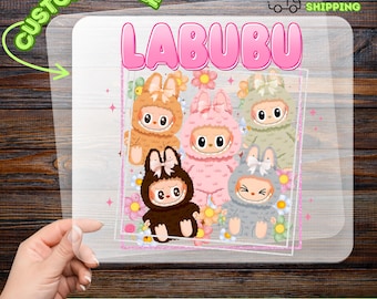Lindo y divertido disfraz de animal LABUBU, transferencia DTF, listo para planchar para camisetas o sudaderas familiares, perfecto para fiestas de cumpleaños.