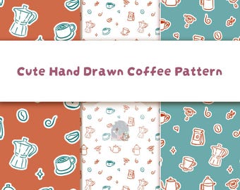 Hand Drawn Coffee Pattern PNG | Seamless Cafe Repeat Print (Digital Download)
