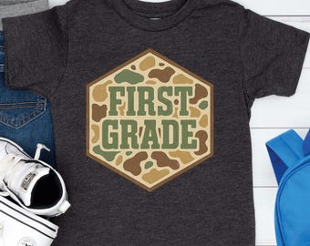 Camo First Grade Shirt, First Grade Boy Shirt, Back To School Tee, First Day Of School Shirt, Camouflage First Grade, Hello First Grade Gift