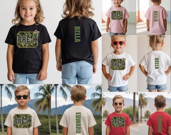Custom PreK Camo Shirt, Boys And Girls PreK Shirts, First Day Of School PreK Gift, Camouflage Bow PreK Tee, Old School Camo Shirt With Name