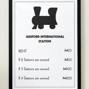 Impresión del Ferrocarril Internacional de Ashford / Descarga digital / Impresión inspirada en el Monopoly / Tamaños A
