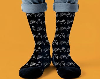 Funny Gym Socks | Fitness No Excuses Design l Workout & Fitness Crew Socks l Gym Humor Socks l Gym Trainer Gift Socks for Men and Women