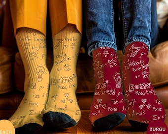 Physics Diagram Socks | Science Chemistry Math Crew Socks | STEM Student Socks Physics Print Socks for Men & Women | Socks Gift for Him, Her