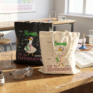 Gepersonaliseerde wetenschaps- en scheikundetas | Grappige canvas tas met wetenschapper en gans | Cadeau voor leraar, student, feestdagen, Kerstmis