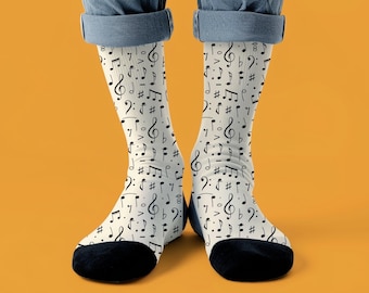 Music Socks | Music Lover Gift l Music Teacher Gift l Musician Birthday l Band Choir Orchestra l Musical Notes and Symbols Crew Socks