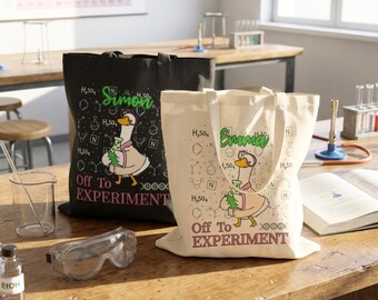 Personalized Science Chemistry Tote Bag l Custom Funny Scientist Goose Canvas Tote Bag l Tote Gift for Teacher, Student, Holiday, Christmas