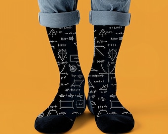 Math Equation Socks Math Nerdy Unisex Socks STEM Student Socks Math Diagram Print Crew Socks Fun Science Socks for Men, Women, Teacher & Kid