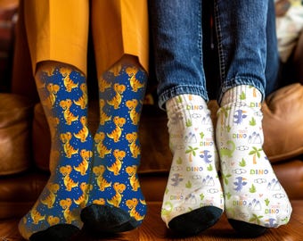Funny Dinosaur Socks | Jurassic Park Crew Socks l Dino Socks for Kids