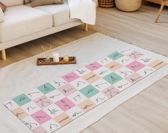 Minimal Pose Yoga Mat | Pastel Checkerboard Yoga Mat with Strap l Fitness & Pilates Mat l Home Gym Gift Yoga Mat l Non-Slip Suede