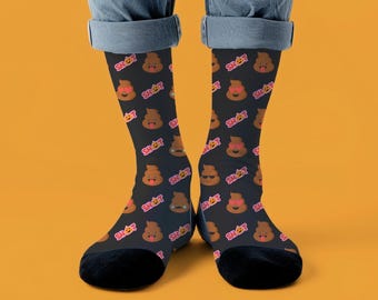 Poop Emoji Socks | Funny Novelty Crew Socks l Custom Humor Socks l Funny Gag Gift l Birthday Humor Gift l Joke Poop Socks